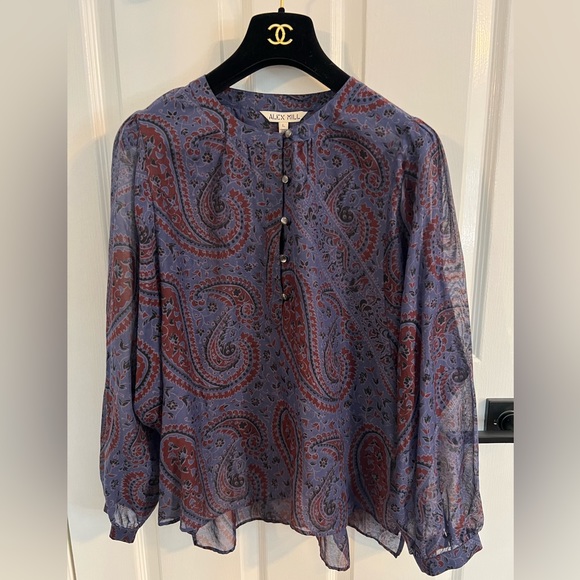 NEW Alex Mill Easy Popover Top Paisley Size L Blue Maroon oversized Shell Button - Picture 11 of 13
